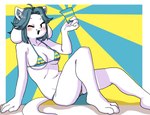 anthro bikini blush breasts butt clothed clothing female hair open_mouth simple_background swimwear two-piece_swimsuit white_body ikutasemi undertale undertale_(series) temmie_(undertale) canid canine felid feline mammal tem