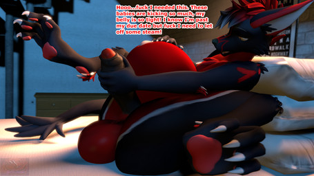 anthro balls belly big_balls big_belly big_butt big_penis birth butt erection foreskin genitals glans herm huge_balls huge_belly hyper hyper_belly hyper_pregnancy intersex labor male maleherm masturbation nude penis pregnant pregnant_anthro pregnant_herm pregnant_intersex pregnant_male solo tail tapering_tail text knightsfm knight_shadowborne wolfal canid canine canis hybrid mammal sergal wolf 3d_(artwork) absurd_res digital_media_(artwork) english_text hi_res