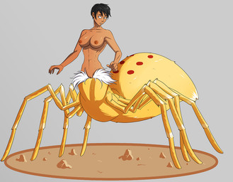 abs after_transformation arthropod_abdomen black_hair bodily_fluids breasts corruption dark_body dark_skin empty_eyes female front_view frontal_taur_genitals frontal_taur_vulva fusion genital_fluids genitals grey_background hair human_to_taur muscular muscular_female muscular_taur nipples nude simple_background solo split_form transformation vaginal_fluids vulva white_eyes deepspace_(artist) ada_carlia arachnid arachnid_taur arthropod arthropod_taur spider spider_taur taur
