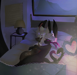 anthro collaborative collaborative_gesture collaborative_tail_heart cuddling duo gesture heart_symbol male male/male smile spooning tail tail_gesture tail_heart anonymous_artist made_in_abyss tote_brando hobkin lagomorph leporid mammal narehate rabbit absurd_res hi_res
