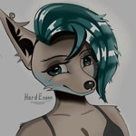 anthro black_nose blue_eyes blue_hair breasts cleavage clothed clothing female fur hair looking_at_viewer neutral_expression shirt simple_background solo tan_body tan_fur tank_top topwear hardenonn canid canine canis mammal wolf 1:1 bust_portrait hi_res portrait signature