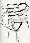 ambiguous_gender anthro butt butt_shot clothing jockstrap rear_view simple_background solo sweater topwear underwear shockathy felid feline mammal absurd_res hatching_(art) hi_res monochrome pen_(artwork) shaded signature traditional_media_(artwork)