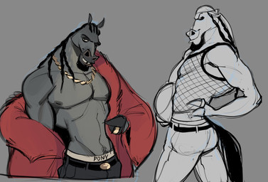 anthro ball basketball_(ball) bedroom_eyes biceps black_hair bottomwear braided_hair chain clothing facial_hair fishnet_clothing fishnet_topwear fur goatee gold_(metal) gold_chain gold_jewelry grey_body hair half-closed_eyes holding_ball holding_object jewelry looking_at_viewer male muscular muscular_anthro muscular_male narrowed_eyes necklace nipples pants pecs seductive simple_background smile solo standing tail text topwear underwear breen_tomi goat_(movie) sony_corporation sony_pictures mane_attraction andalusian_horse equid equine horse mammal digital_media_(artwork) hi_res