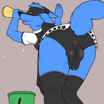 anthro balls_outline black_body black_nose blue_body bodily_fluids bucket bulge butt cleaning clothed clothing container detailed_bulge ears_back ears_down erection erection_under_clothing fluffy fluffy_body fluffy_tail fur genital_fluids genital_outline maid_uniform male penis_outline pivoted_ears precum precum_through_clothing presenting red_eyes sheath_outline smile solo tail uniform washcloth wet wet_clothing hepicant nintendo pokemon generation_4_pokemon lucario pokemon_(species) 1:1 animated hi_res short_playtime