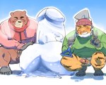 anthro bedding blanket blush clothing duo erection eyes_closed genitals gloves handwear humanoid_hands kemono male penis snow sweater topwear ujishiyo bear felid mammal pantherine tiger 2025 hi_res