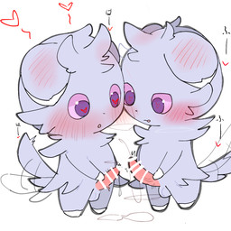 anthro anthro_on_anthro aroused biped blush bodily_fluids censored_genitalia censored_penis comparing comparing_penis duo ear_blush floppy_ears fur genital_fluids genitals grey_body grey_fur heart_pupils heart_reaction heart_symbol hearts_around_head leaking_precum licking licking_lips looking_down looking_down_at_genitalia looking_down_at_penis male male/male onomatopoeia open_mouth penis pink_penis pink_sclera plantigrade precum precum_on_ground purple_eyes simple_background sound_effects standing steam tail tail_motion tailwag text tongue tongue_out white_background sakaniyame nintendo pokemon espurr generation_6_pokemon pokemon_(species) 1:1 censored digital_drawing_(artwork) digital_media_(artwork) hi_res japanese_text