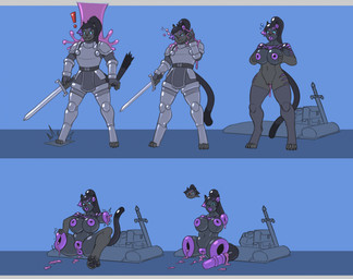 4_missing_limbs amputee anthro anus armor bed black_body black_fur black_hair breasts disability female fur furniture genitals hair latex latex_transformation limb_regression melee_weapon purple_vulva quadruple_amputee sex_doll_transformation solo stripes sword tail transformation transformation_sequence vulva weapon alphax10 final_fantasy final_fantasy_xiv square_enix domestic_cat felid feline felis hrothgar living_sex_doll mammal digital_media_(artwork) hi_res sequence