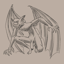 1_eye 4_fingers balls bent_legs big_balls big_penis fingers genitals kneeling male penis skinny smile solo teeth wings detrefle13 bat cryptid humanoid mammal popobawa 1:1 hi_res