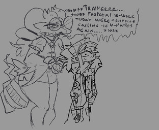 anthro bodily_fluids clothed clothing crying dialogue duo eyewear female glasses hat headgear headwear larger_anthro larger_female male male/female sad simple_background size_difference tears text wearing_glasses mik3hawk nintendo pokemon riri_(mik3hawk) generation_5_pokemon human legendary_pokemon mammal pokemon_(species) reshiram english_text monochrome sketch