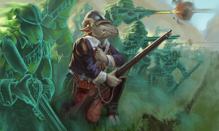 44_(spectralregimen) anthro armor clothed clothing group gun headgear helmet holding_object holding_weapon male matchlock military military_uniform musket musketeer ranged_weapon soldier uniform warrior weapon monduck bovid caprine ghost mammal sheep spirit 5:3 absurd_res hi_res