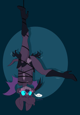accident anthro areola areola_slip bat_wings biped black_clothing black_gloves black_hair black_handwear black_nose blush blush_lines bodysuit boots bound breasts clothed clothing cute_fangs eyebrows fangs female footwear genitals gloves grey_bodysuit grey_clothing grey_skinsuit hair handwear high_heeled_boots high_heels humanoid_genitalia humanoid_vulva membrane_(anatomy) membranous_wings partially_clothed shoes short_hair skinsuit small_breasts solo teeth text tight_clothing torn_clothing upside_down vulva wings brainsister bat mammal mexican_free-tailed_bat 2026 english_text hi_res