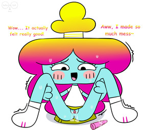 blue_body blue_skin blush blush_lines bodily_fluids bottomless bottomless_female bottomless_humanoid bottomwear clothed clothing dialogue dildo enjoying female female_humanoid footwear genital_fluids genitals hair hands_on_legs leaking_vagina looking_at_viewer looking_pleasured moan multicolored_hair no_underwear not_furry on_model open_mouth pants penetration rainbow_hair raised_bottomwear raised_clothing raised_leg raised_skirt sex_toy sex_toy_in_vagina sex_toy_insertion shirt shoes simple_background skirt solo spread_legs spreading sweat sweatdrop text topwear vaginal vaginal_fluids vaginal_penetration vulva white_background white_clothing white_shirt white_topwear yellow_bottomwear yellow_clothing yellow_skirt saffersoft cartoon_network the_amazing_world_of_gumball rachel_wilson humanoid rainbow_lass 2024 english_text hi_res