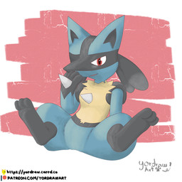 3_toes anthro black_paws blue_body blue_fur feet foot_fetish fur looking_at_viewer male patreon_logo patreon_username paws sitting sitting_on_ground smile smiling_at_viewer solo spread_legs spreading text toes yordraw nintendo patreon pokemon generation_4_pokemon lucario pokemon_(species) 1:1 hi_res url