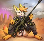 andromorph anthro anti_material_rifle camel_toe clothing collar genitals gun intersex military_clothing military_uniform panties presenting pussy ranged_weapon solo spread_legs spreading underwear uniform weapon mr.albafox helldivers albafox hi_res