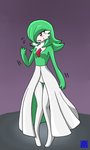 after_transformation breath female gardevoir generation_3_pokemon green_body green_hair green_skin gym_leader hair latex latex_body latex_skin nintendo omoi pokemon pokemon_(species) red_eyes sabrina_(pokemon) solo surprised_expression white_body white_skin