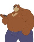 anthro belly big_belly black_nose bottomwear brown_body bulge clothing kemono male moobs musclegut muscular nipples overweight overweight_male pants simple_background solo white_background negitsururu morenatsu juuichi_mikazuki bear mammal 2024 absurd_res hi_res