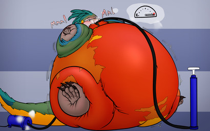 air_inflation air_pump air_pump_in_butt air_pump_in_mouth anthro belly big_belly blue_body blue_feathers body_inflation claws feathered_crest feathers green_body green_feathers head_crest hose hose_inflation huge_belly hyper hyper_belly hyper_inflation inflation male red_body red_feathers simple_background sitting solo sound_effects spherical_inflation text yellow_body yellow_feathers pneumoelephant alexian dinosaur dromaeosaurid feathered_dinosaur feathered_scalie prehistoric_species reptile saurischian scalie theropod velociraptor 16:10 2025 digital_drawing_(artwork) digital_media_(artwork) hi_res widescreen
