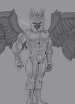 abs anthro beak claws male muscular muscular_anthro muscular_male nude solo wings haretabee accipitrid accipitriform avian bird eagle harpy_eagle digital_media_(artwork) monochrome signature sketch