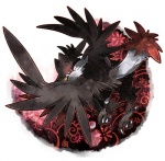 ambiguous_gender beak black_body black_feathers claws feathered_wings feathers feet feral looking_back red_eyes simple_background solo talons toe_claws toes wings kan419_k nintendo pokemon avian bird corvid generation_4_pokemon honchkrow oscine passerine pokemon_(species)