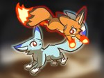 dancing duo feral fire ice yuumisocute palworld pocketpair canid canine fox foxparks foxparks_cryst mammal pal_(species) 4:3 hi_res