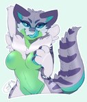 2020 alligator alligatorid anthro backsash blue_eyes blue_tongue blush breasts canid canine canis crocodilian digital_media_(artwork) female fur hair hi_res hybrid looking_at_viewer mammal nude reptile rose_(nikari) scalie simple_background smile solo tongue tongue_out wolf