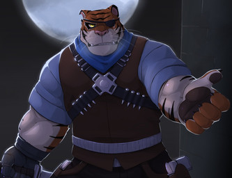 anthro black_stripes clothing fur male night orange_body orange_fur outside solo stripes huger_smot tiger_claw_(tmnt) felid mammal pantherine tiger hi_res