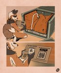 5:6 absurd_res amputee anthro bdsm bondage bound breath_control canid canine comic cross_fox disability duo electronics encasement english_text fox hi_res instructions kerchief latex male mammal nude obrien_(artist) phone qr_code red_fox text true_fox vacuum_bed