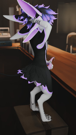 4_ears ambiguous_gender anthro black_body black_feathers black_fur bodily_fluids claws countershade_accent detailed_background feathers feet fingers fur furniture genital_fluids genitals grey_claws hair kita'vali leaking_precum looking_at_viewer male markings multi_ear nude pattern_background penis precum purple_eyes purple_markings simple_background solo standing table tail tapering_penis toes white_body white_feathers white_fur staticalowo avali 3d_(artwork) 4k 9:16 absurd_res digital_media_(artwork) hi_res