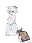 anthro application belly big_belly bodily_fluids clicking diaper drooling herm intersex male maleherm moan nipples paws pregnant pregnant_anthro pregnant_intersex pregnant_maleherm saliva shaking shivering solo tablet tail underage_pregnancy young tigerakki magical_tablet meko domestic_cat felid feline felis mammal absurd_res hi_res