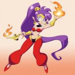 blue_eyes breasts clothing ear_piercing female fire hair humanoid_pointy_ears long_hair navel not_furry piercing pointy_ears ponytail purple_hair smile solo ramudey shantae_(series) wayforward shantae genie humanoid 1:1