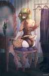 anthro art_nouveau biped clothing corset detailed_background fake_wings female flower furgonomics green_eyes green_hair hair hooves inside lingerie looking_back mirror plant sitting solo three-quarter_view topwear frawdoe maggie_(sylvarimiasma) bovid caprine mammal 2018 artist_name hi_res