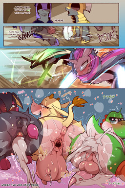 after_sex anthro anus balls biped black_body blush bodily_fluids bovine_teats bovine_udders butt cum cum_in_ass cum_in_vagina cum_inside dialogue female female_penetrated feral genital_fluids genitals green_body green_hair group hair heart_eyes heart_symbol horn male male/female male_penetrating male_penetrating_female oink oinking penetration penis pokemon_speak presenting presenting_hindquarters puffy_anus purple_body purple_hair quadruped sex teats text udders vulva white_body yellow_body cold-blooded-twilight cartoon_network cow_and_chicken friendship_is_magic hasbro mario_bros my_little_pony mythology nintendo pokemon cow_(cow_and_chicken) night_guard_(mlp) queen_chrysalis_(mlp) royal_guard_(mlp) twilight_sparkle_(mlp) yoshi_(character) bovid bovine cattle changeling_(mlp) equid equine generation_9_pokemon green_yoshi horse mammal mythological_creature mythological_equine oinkologne pokemon_(species) pony scalie suid suine unicorn yoshi 2025 2:3 comic english_text hi_res intersex_(lore)