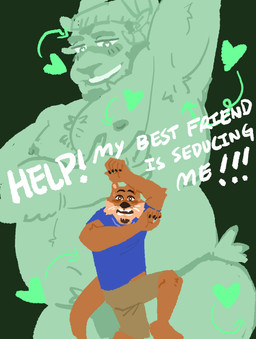 anthro armpit_tuft arrow_pointing_to_armpit arrow_pointing_to_belly arrow_pointing_to_butt arrow_pointing_to_face arrow_pointing_to_nipple beanie beard big_butt blush blush_lines bodily_fluids butt clothed clothing directional_arrow duo facial_hair gay_panic hat headgear headwear heart_eyes heart_symbol horn jockstrap jockstrap_only male male/male moobs nervous nipples overweight overweight_anthro overweight_male raised_arm smile smiling_at_another sweat text topless underwear underwear_only whiskers burrrnt echo_(game) echo_(series) echo_project carl_hendricks chase_hunter bighorn_sheep bovid caprine mammal mustelid otter sheep colored cover cover_art cover_page digital_media_(artwork) english_text hi_res