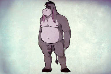animal_genitalia animal_penis anthro anthrofied balls big_ears biped equine_genitalia equine_penis flaccid front_view genitals grumpy hooves male moobs musclegut muscular navel nipples penis slightly_chubby solo standing stocky wkd disney winnie_the_pooh_(franchise) eeyore asinus donkey equid equine mammal full-length_portrait portrait