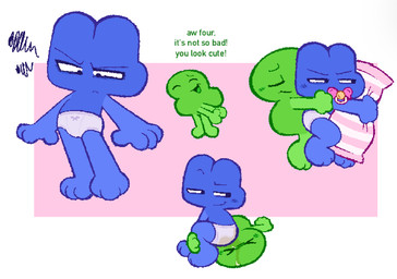 abdl ageplay bodily_fluids clothing cuddling diaper duo genital_fluids hug hugging_object hugging_pillow infantilism male not_furry pillow pull-ups_(diaper) roleplay underwear unimpressed urine clockstops3am conditional_dnp battle_for_dream_island object_shows four_(bfb) algebralian humanoid hi_res