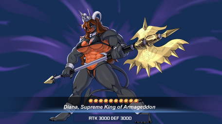 anthro anthrofied axe big_breasts bikini black_body breasts brown_hair clothed clothing crown female hair headgear horn larger_female long_hair looking_at_viewer muscular muscular_anthro muscular_female name_drop nipple_outline pokemorph red_eyes size_difference skimpy skimpy_bikini solo swimwear text thick_thighs two-piece_swimsuit video_game_reference wide_hips iefcuadricula nintendo pokemon yu-gi-oh! diana_za_warudo_(genozawarudo) generation_2_pokemon houndoom pokemon_(species) alpha_channel english_text hi_res