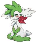 ambiguous_gender anthro blush bodily_fluids chest_tuft covering covering_self embarrassed fur green_body green_fur kneeling petals simple_background solo tears thick_thighs tuft white_background white_body white_fur fuyugaki15 nintendo pokemon generation_4_pokemon legendary_pokemon pokemon_(species) shaymin sky_forme_shaymin hi_res