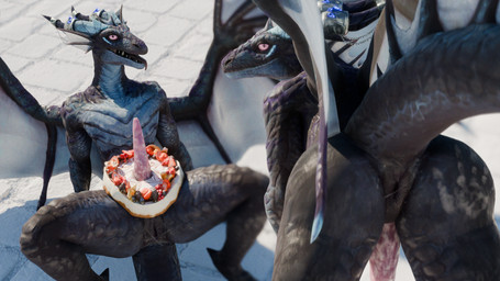 anthro anus bodily_fluids butt cake dessert erection fin food genitals horn jewelry looking_at_viewer male membrane_(anatomy) nude penis purple_eyes scales solo tail teeth tongue wet wings kvaseus blizzard_entertainment european_mythology mythology warcraft tazurenoth dracthyr dragon mythological_creature mythological_scalie scalie western_dragon 16:9 2026 3d_(artwork) blender_(artwork) blender_cycles_(artwork) digital_media_(artwork) hi_res widescreen