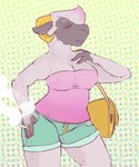 abstract_background anthro black_body black_fingernails black_fur black_nails bottomwear breasts cigarette cleavage clothed clothing colored_nails curled_horn denim denim_bottomwear denim_clothing denim_shorts dotted_background ear_piercing ear_ring eyebrow_through_hair eyebrows eyelashes eyes_closed female fingerless_(marking) fingernails fingers front_view fully_clothed fur hair highlights_(coloring) holding_cigarette holding_object horn lips multicolored_body multicolored_fur multicolored_hair nails pattern_background piercing pink_clothing pink_topwear pink_tube_top pockets purple_hair purple_highlights purse ring_piercing shorts simple_background smoke snout solo standing teal_bottomwear teal_clothing teal_shorts thick_bottom_lip three-quarter_view topwear translucent translucent_hair tube_top two_tone_body two_tone_fur two_tone_hair white_body white_fur white_hair wool_(fur) daef bovid caprine mammal sheep 2014 digital_media_(artwork) portrait shaded three-quarter_portrait