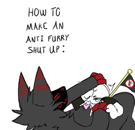 anthro anthro_penetrating anthro_penetrating_human anthro_raping_human anti_furry black_body black_fur bodily_fluids clothed clothed/nude clothing cum cum_in_mouth cum_inside dominant dominant_anthro dominant_male duo emanata flag forced forced_oral fur furry_symbol genital_fluids hand_on_head human_on_anthro human_penetrated interspecies lying machine male male/male male_penetrated male_penetrating male_penetrating_male nude on_back one_eye_closed oral penetration rape sex simple_background tears text white_background young unknown_artist human mammal protogen english_text