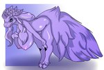 anthro areola big_breasts big_tail bone_frill breasts female fetlocks fingers fluffy fluffy_tail frill_(anatomy) fur hair hanging_breasts hooved_fingers hooves horizontal_pupils huge_breasts looking_at_viewer nipples nude ponytail pubes pupils purple_areola purple_nipples scales simple_background slightly_chubby smile solo tail wisty capcom monster_hunter nintendo bovid caprine gowngoat mammal 2022 hi_res