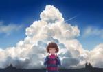 child cloud eyes_closed frisk_(undertale) greyradian heart_symbol human human_only mammal not_furry sky smile solo stripes undertale undertale_(series) young