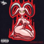 anthro big_breasts breasts female hooves horizontal_pupils horn huge_hips huge_thighs hyper hyper_hips looking_at_viewer nipples nude parental_advisory_sticker pupils red_body solo text thick_thighs wide_hips yellow_eyes tansau bovid caprine demon goat mammal 1:1 2023 album_cover cover digital_media_(artwork) english_text hi_res