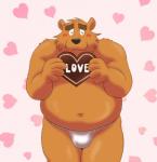 anthro asian_clothing belly blush brown_body brown_fur bulge candy chocolate clothing dessert east_asian_clothing eyes_closed food fundoshi fur heart_symbol holidays humanoid_hands japanese_clothing kemono male navel overweight overweight_anthro overweight_male solo underwear kmhr_889012 fundoshi's_day valentine's_day bear mammal 2018