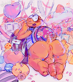 anthro anus balloon bent_over blush bodily_fluids bouquet butt cake_slice candy chocolate cookie dessert doughnut egg eyewear feet feet_on_penis flower flower_bouquet food fruit giant_food goggles head_tuft heart_balloon heart_symbol holidays inflatable lace love_letter macaron_(food) male on_food pastry petals pink_frosted_sprinkled_doughnut plant plushie presenting presenting_hindquarters rose_(flower) rose_petals shell slightly_chubby solo stickers_on_body stickers_on_clothes stickers_on_face strawberry sweat tail tail_motion tailwag tuft yellow_body yoshi_egg fisherkitu mario_bros nintendo paper_mario valentine's_day noko_(fisherkitu) koopa lakitu reptile scalie turtle hi_res