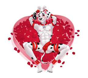 abs aged_up anthro anthrofied areola athletic athletic_male blush bow_ribbon bulge collar collar_only feet fingers flower fur heart_box heart_symbol holidays looking_at_viewer lying male navel nipples nude on_back pecs petals plant rose_(flower) rose_petals simple_background smile solo spread_legs spreading tail toes dal101strefan 101_dalmatian_street 101_dalmatians disney valentine's_day dylan_(101_dalmatians) canid canine canis dalmatian domestic_dog mammal digital_media_(artwork) hi_res