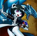 anthro black_hair breasts butt clothed clothing female fur hair looking_back open_mouth purple_eyes rear_view solo white_body white_fur yu-gi-oh_card chacrawarrior freedom_planet galaxytrail yu-gi-oh! blue-eyes_white_dragon neera_li seto_kaiba bear duel_monster giant_panda mammal hi_res