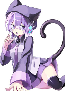 accessory animal_ears beret black_boots black_bottomwear black_clothing black_footwear black_hat black_headwear black_skirt black_sleeves boots bottomwear cat_tail center-flap_bangs clothing collared_shirt colored_nails contrast_collar female fingernails footwear hair hat headgear headwear humanoidized legwear long_sleeves miniskirt nails necktie open_mouth purple_eyes purple_hair purple_nails purple_necktie purple_trim raised_hand robot_ears shirt shoes short_hair simple_background skirt solo tail text text_on_clothing text_on_hat text_on_headwear thigh_boots thigh_highs topwear white_background white_clothing white_shirt white_topwear dottopiriodo utau utane_uta animal_humanoid cat_humanoid felid felid_humanoid feline feline_humanoid humanoid mammal mammal_humanoid hi_res