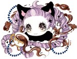 :3 beverage chibi container cup eyelashes female hair inner_ear_fluff kemono plant pointy_ears prick_ears purple_hair smile solo tea tea_cup tuft yurie_sekiya animal_humanoid cat_humanoid felid felid_humanoid feline feline_humanoid humanoid mammal mammal_humanoid