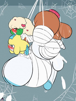 anthro arthropod_webbing big_penis blush bodily_fluids cum cum_in_ass cum_inside duo genital_fluids genitals gynomorph gynomorph/male gynomorph_penetrated huge_penis intersex intersex/male intersex_penetrated male male_penetrating male_penetrating_gynomorph male_penetrating_intersex penetration penis sex spider_web woebeeme nintendo pokemon milky_(milkyeightysix) smoothie_(milkyeightysix) generation_3_pokemon generation_5_pokemon humanoid jirachi legendary_pokemon pokemon_(species) whimsicott 2026 3:4 animated hi_res no_sound short_playtime video